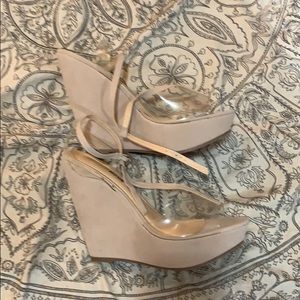 Unworn glass/suede wedges